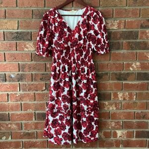 Wayward Fancies EShakti White Red Rose Fit & Flare Dress